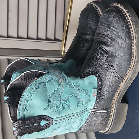 Justin Gypsy Western Short 8" Boots Aqua and Black - Picture 4 of 12